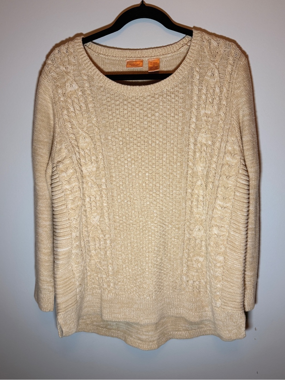 Northcrest Cream Cable-Texture Crewneck Sweater